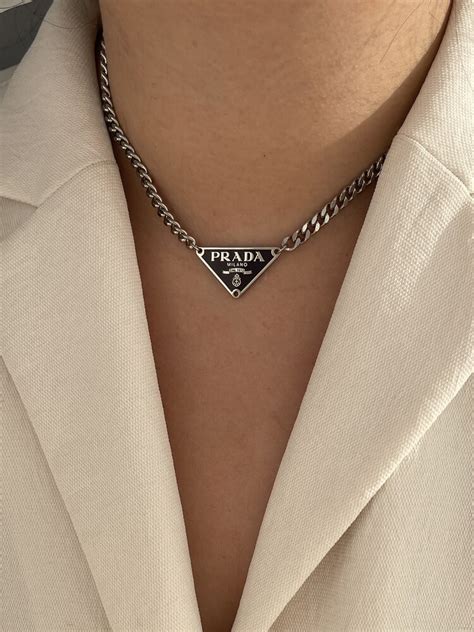 prada necklace sale|Prada symbol necklace.